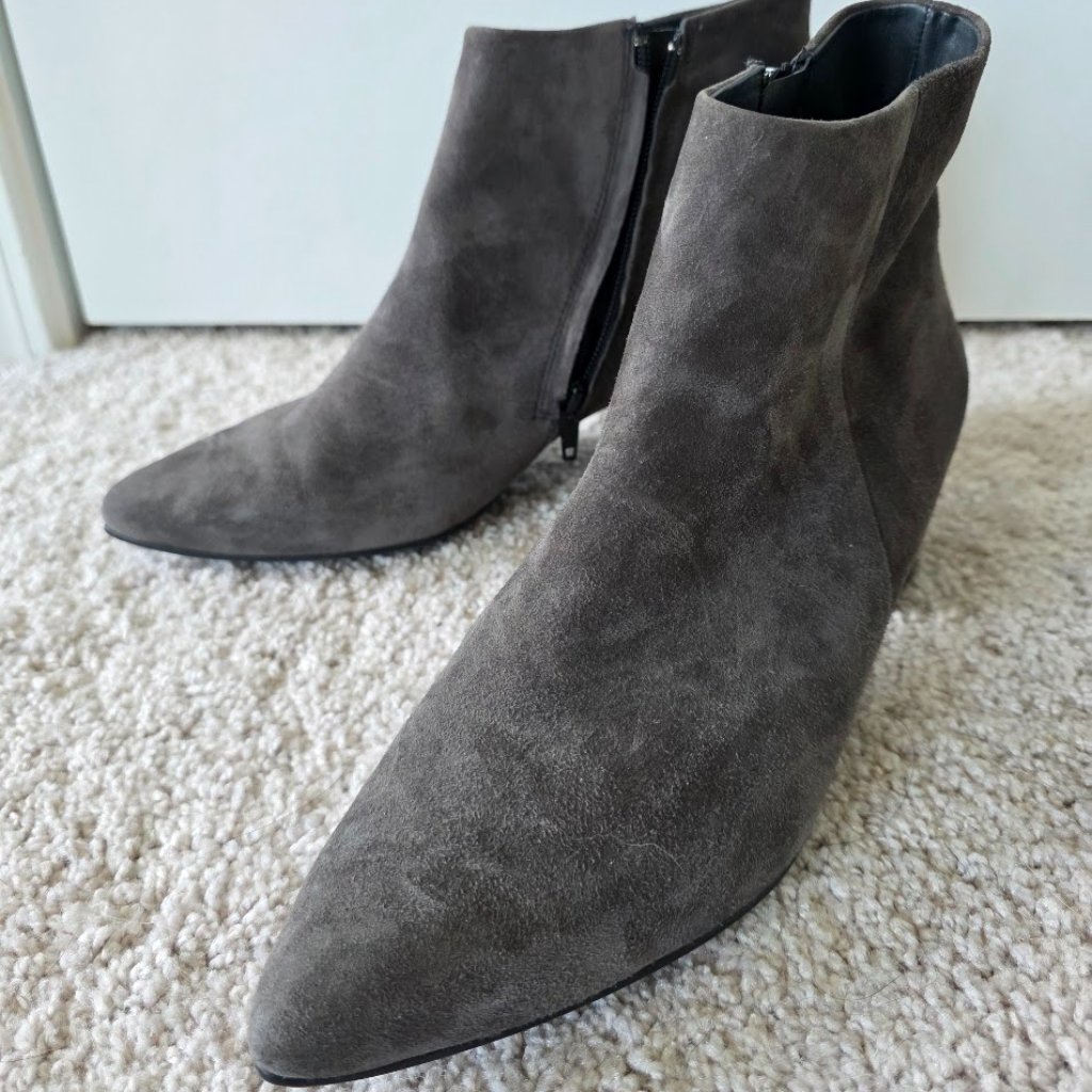 Paul Green Gray Suede Ankle Boots With A Pointed Toe And Block Heel 9